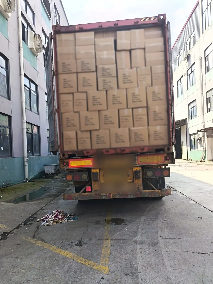Container fully loaded with curtain cartons at the Xinlan factory