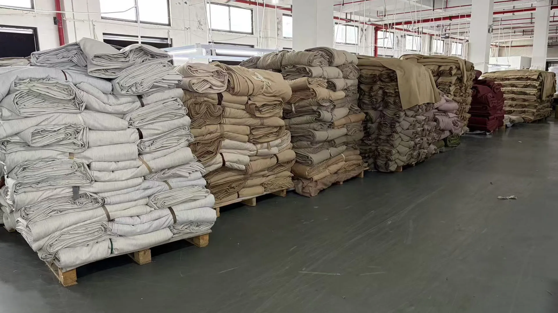 Pallets of finished curtains in the Xinlan warehouse