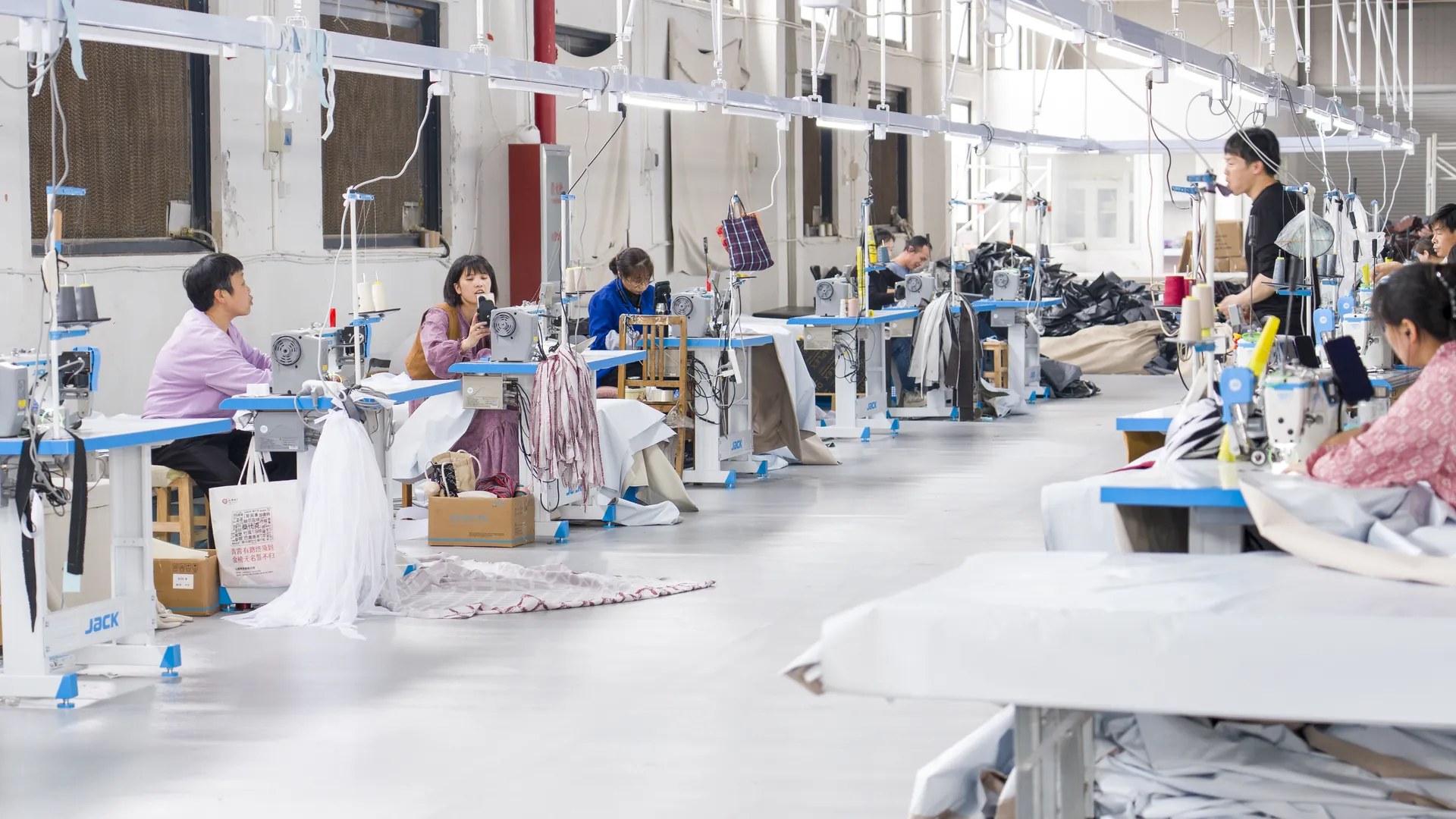 Curtain sewing floor at the Xinlan factory in Shaoxing